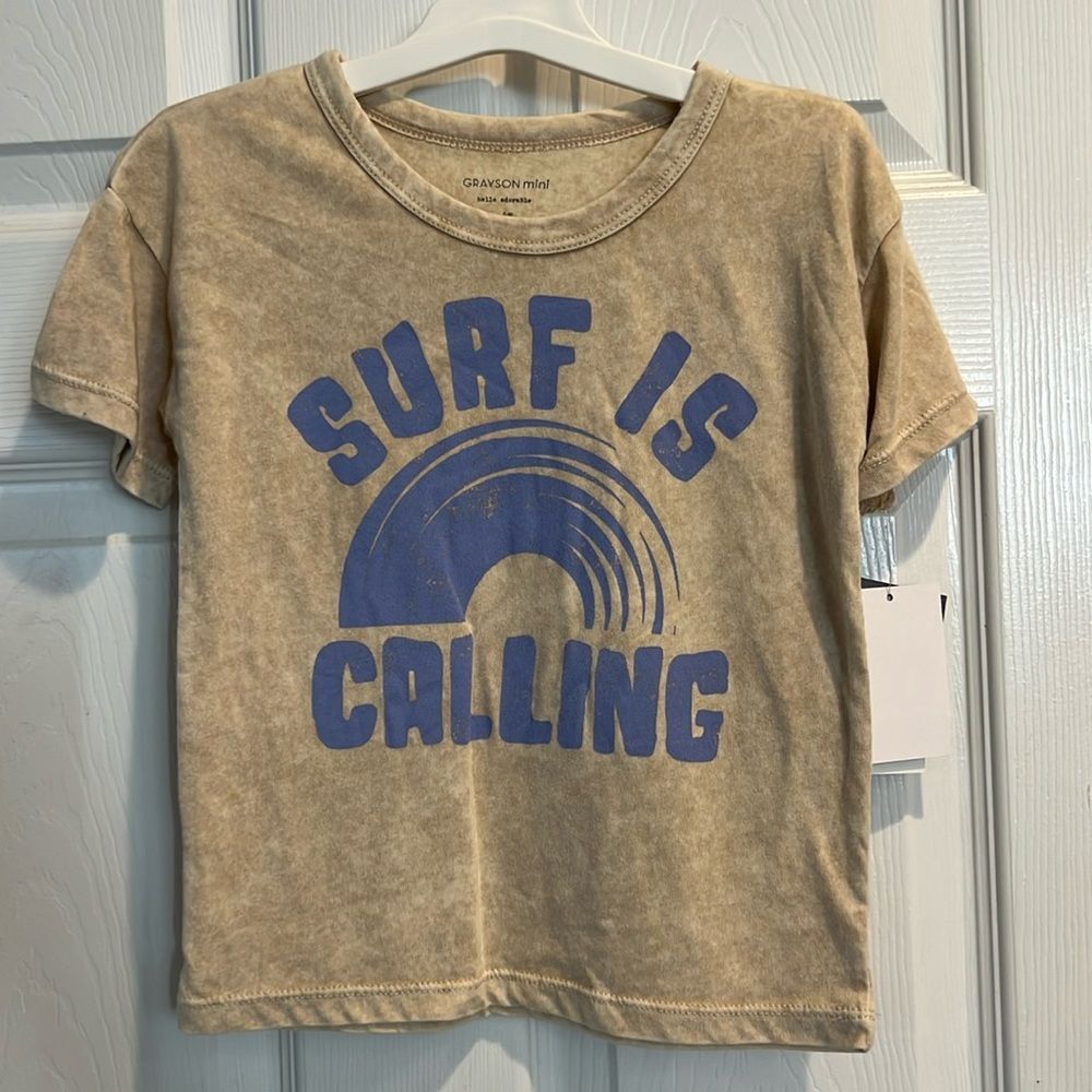 Grayson Threads Mini NWT Beige stone wash surf is calling graphic tee.